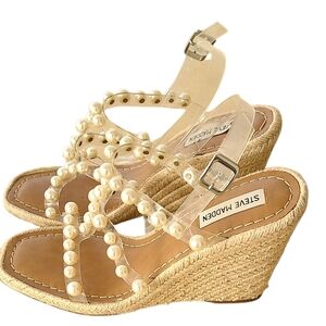 Steve Madden Cream Wedge Sandals with Studded Straps